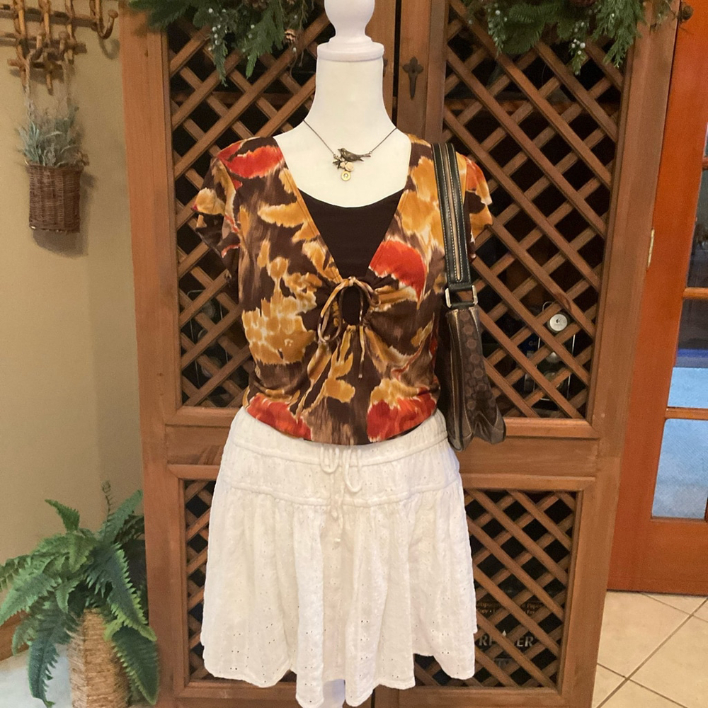 Y2K Passports vintage women’s small boho artsy fitted brown Top